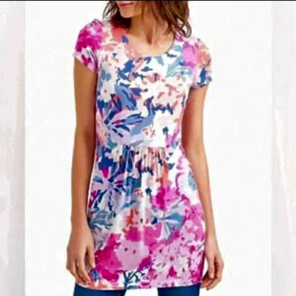 Joules White & Pink Madison Cream Floral Jersey Tunic Size 10